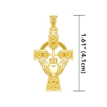 Celtic Cross and Irish Claddagh Solid Gold Pendant GTP1704 - Jewelry
